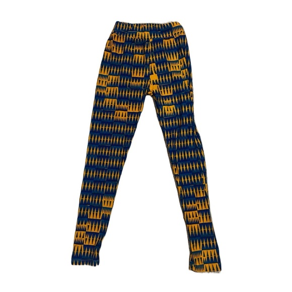 NWOT LuLaRoe Tween Size Stylish Kids' Blue and Yellow Patterned Leggings - Picture 1 of 5